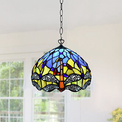 Lampada a sospensione stile Tiffany libellula antica arte multicolore tonalità cupola 10 pollici