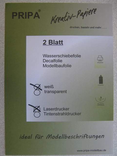 2/5 Blatt A4 Decalfolie Transfer Wasserschiebefolie Decal weiss für Laserdrucker