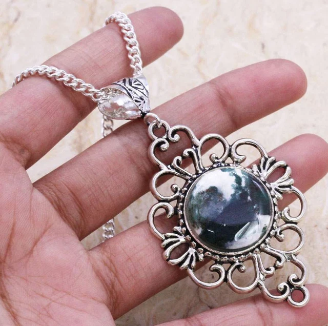 Delicate Tree Agate 925 Silver Plated Handmade Necklace of 16" Ethnic Gift