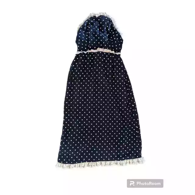 Vintage Navy/White Ruffled Poka Dot Halter Dress Sz S/M