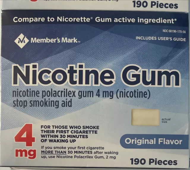 Chicle de nicotina/nicoretta marca miembro 4 mg, sabor original 190 quilates