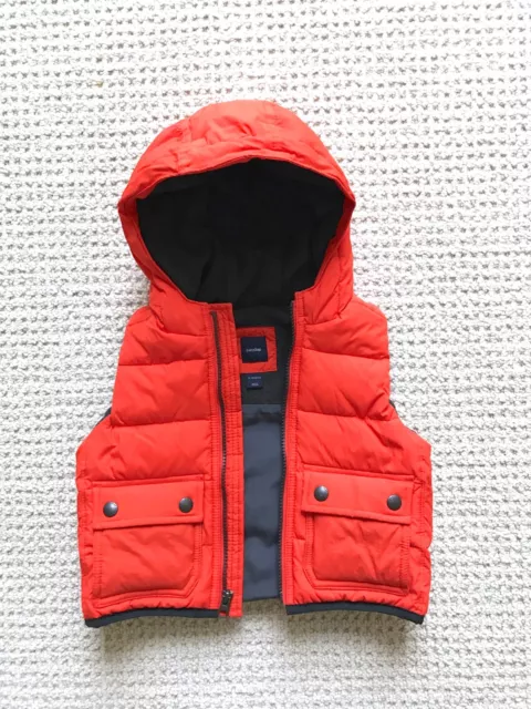 EUC Baby GAP puffer hooded puffy vest red orange toddler boy girl 12-18 months