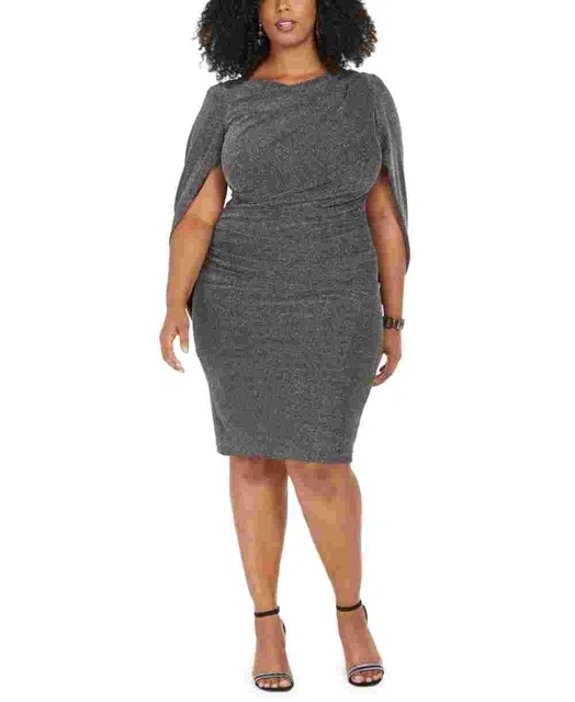 Betsy & Adam Women's Metallic Knit Cape Dress Black Size 22W