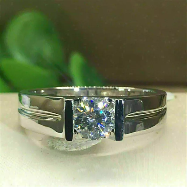 Bague de mariage solitaire pour hommes en argent sterling 925 avec diamant...