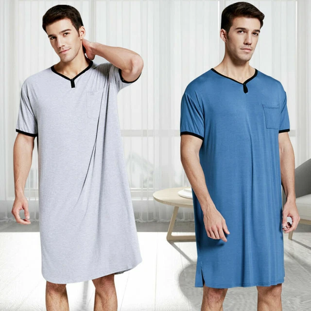 ❀ Camicia da notte uomo comfort top lunga camicia sonno comoda corta Henley biancheria da notte