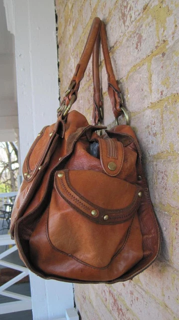 Sondra Roberts Brown Leather Retro Duffel Weekender Satchel Tote Shoulder Bag 20