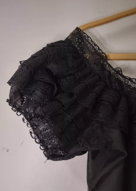 Vintage Square Up Fashions Black Western Lace Peasant Square Dance Blouse S/M 2