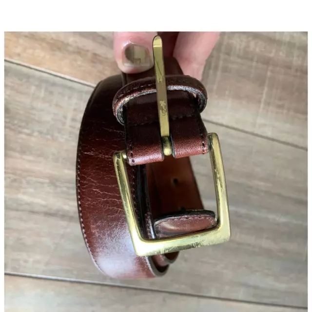 Handcrafted Brown Full Grain Leather Belt with Solid Brass Buckle Size 34 - C2