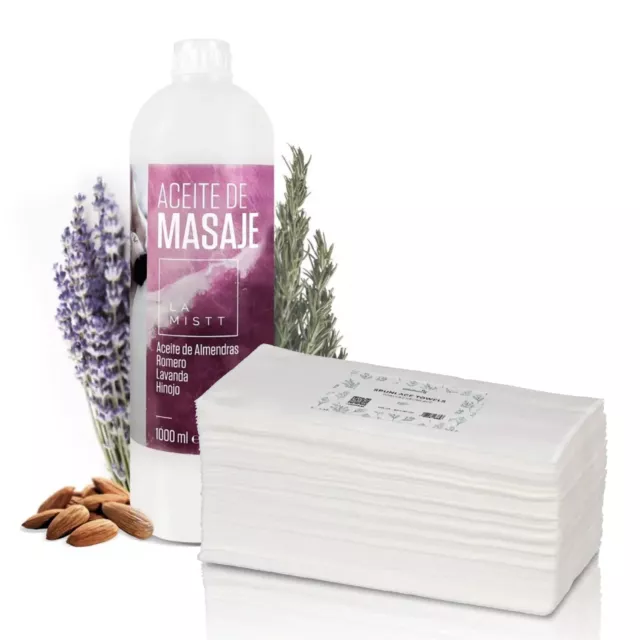 Pack Aceite de Masaje 1 litro + Toallas Desechables Spunlace 30x40 cm