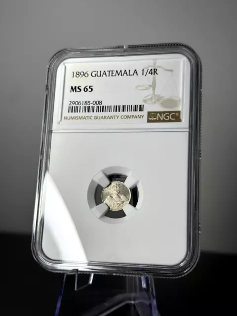 1896 Guatemala 1/4 Real Silver Coin NGC Certified MS 65