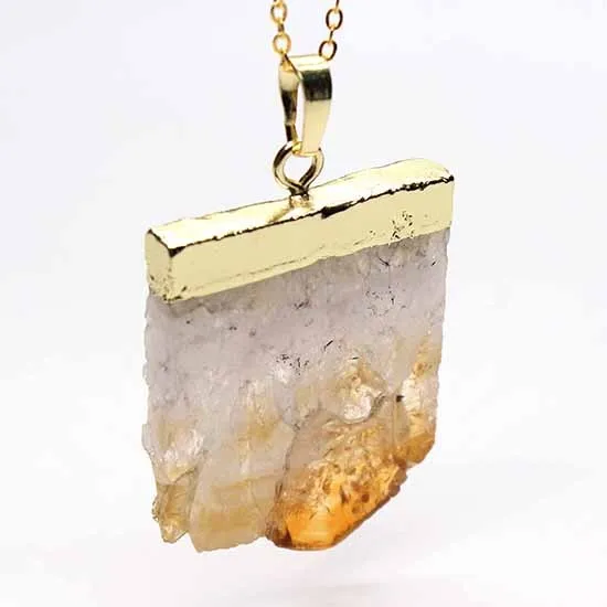 Natural Healing Crystal Citrine Quartz Chakra Reiki Stone Pendant Chain Necklace