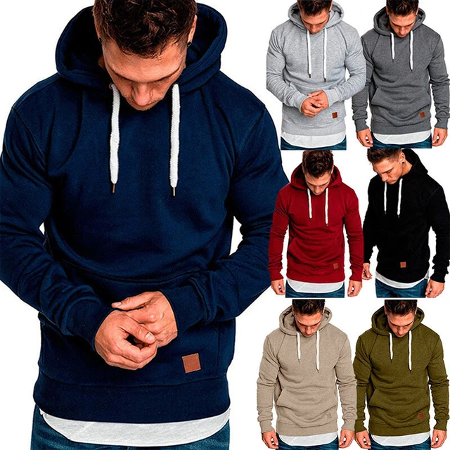 Uomo Felpa Con Cappuccio Casual Tinta Unita Tasca Slim Maglione Maglia