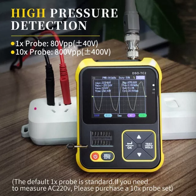 Oscilloscope portable pratique avec testeur de transistor 200 kMHz 2 5MSs 2 4''