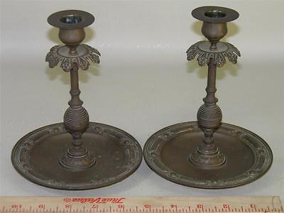 Antique Pair Bronze Ornate Candlesticks Candle Holders