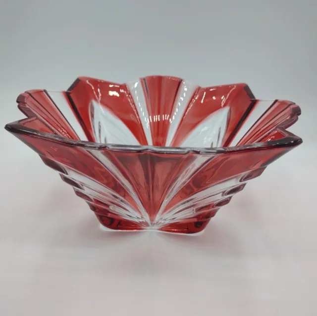 Fifth Avenue Ruby Red Glass Bowl SOGA Japan Cut to Clear Square Serving