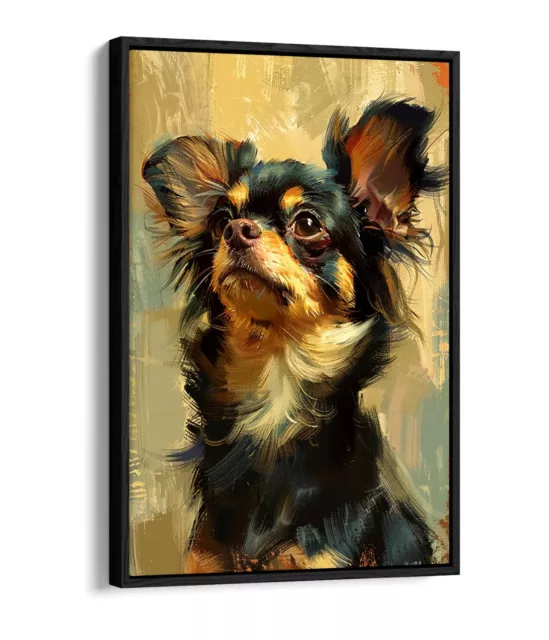 Chihuahua Portrait Painting -Float Effect Framed Canvas Wall Art Print