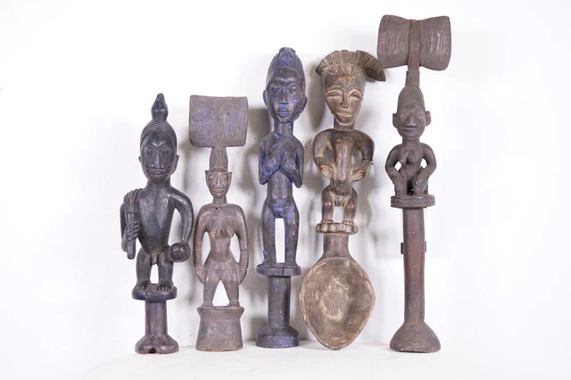 Yoruba 5 Piece Statue Lot 17"-21.75" - African Tribal Art Yoruba 5 Piece Statue Lot 17"-21.75" - African Tribal Art