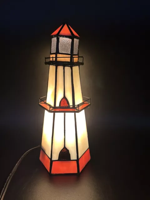 VINTAGE STAINED GLASS Light House Tiffany style Nautical  Beach Night Light Lamp