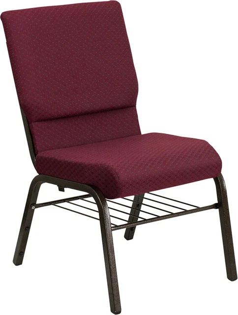 10 PACK 18.5'' Wide Burgundy Fabric Church Chair w/ Book Rack & Gold Vein Frame