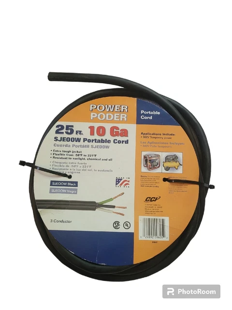 10/3  SJEOO5  300V Portable Power Cord 25'