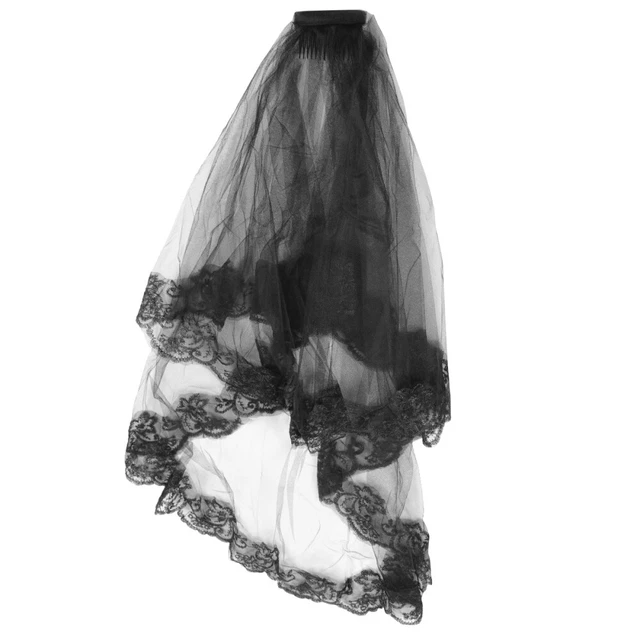 Velo di Halloween doppio strato mesh pizzo velo da sposa per decorazione (schw