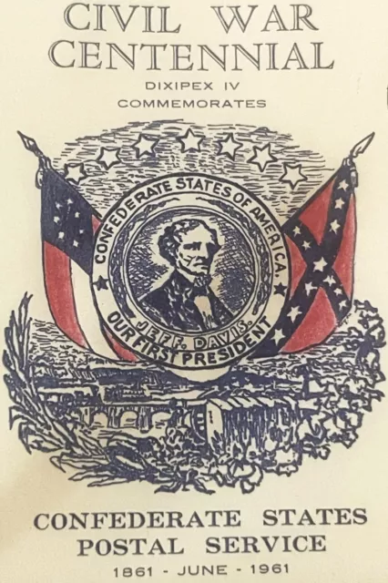 Vintage 1961 Civil War Centennial Series Jefferson Davis Stamped Envelope Blank