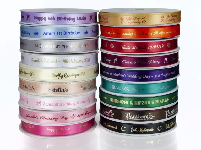 15mm Personalised Printed Satin Ribbon - Wedding Favour Birthday Christening