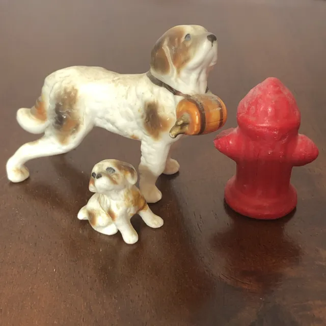 Miniature Saint Bernard Dog 1:12  Dollhouse Pet w/ Puppy and Fire Hydrant