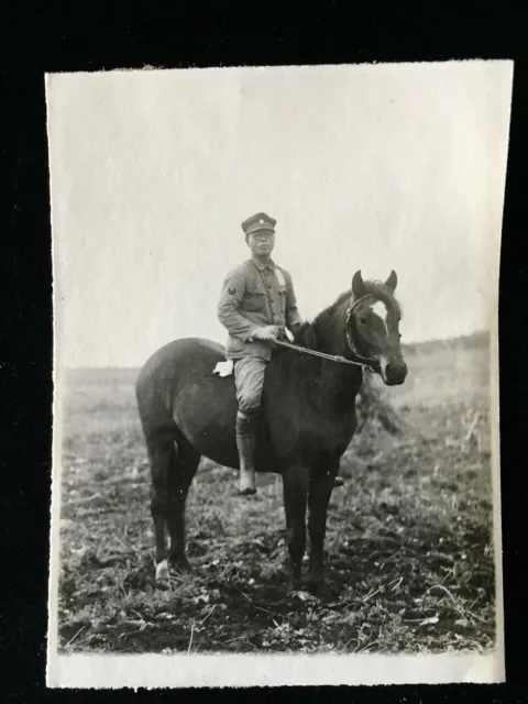 #733 Giapponese Vintage Foto 1940s / Soldati Army Man Uniforme Tappo Cavallo