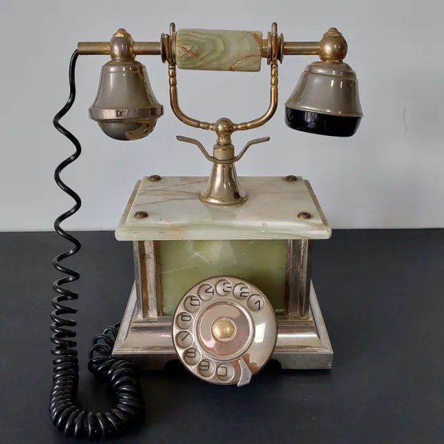 Vintage Onyx Marble Rotary Dial Telephone Brass Antique Display Piece