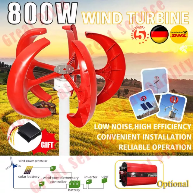 800W Vertikale Windgenerator 12V/24V Windrad Windturbine Windkraftanlage Kit XLD