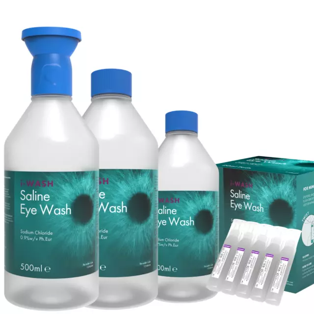 Botellas de lavado de ojos y vainas de 20 ml - solución estéril NaCl 0,9% - baño de ojos - 500 ml
