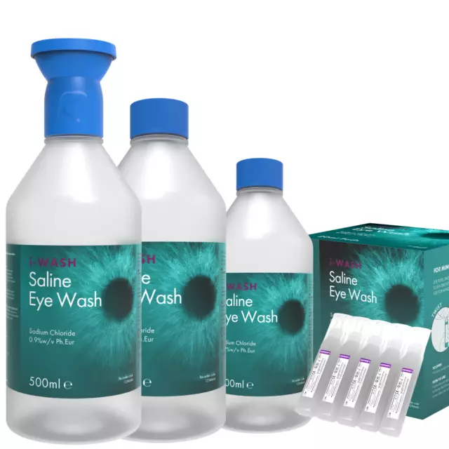 Eye Wash Bottles & 20ml Pods - Sterile Solution NaCl 0.9% - Eye Bath - 500ml