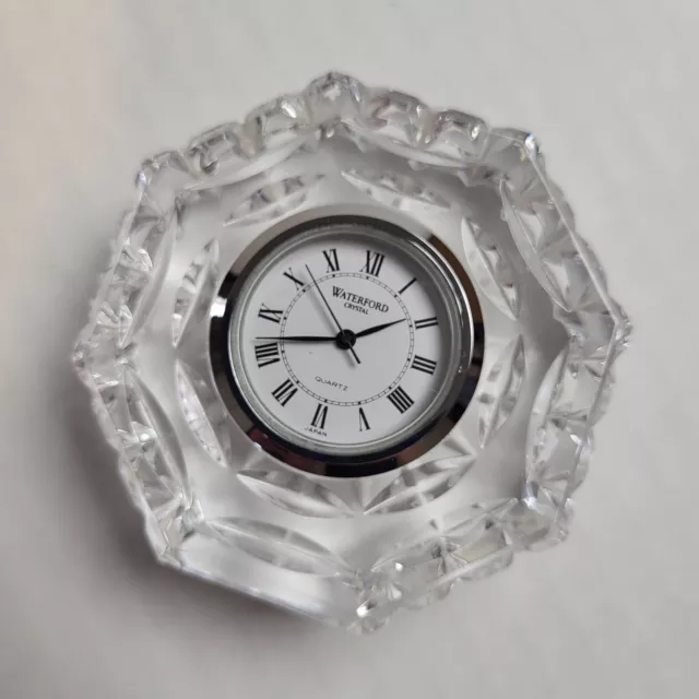 Waterford Crystal Desk Clock Octagon Cut Glass 3" KNP