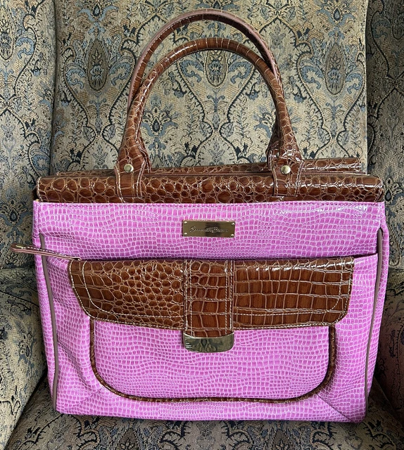 EUC Samantha Brown Classic Croc Embossed Carry On Bag Luggage Pink Crocodile
