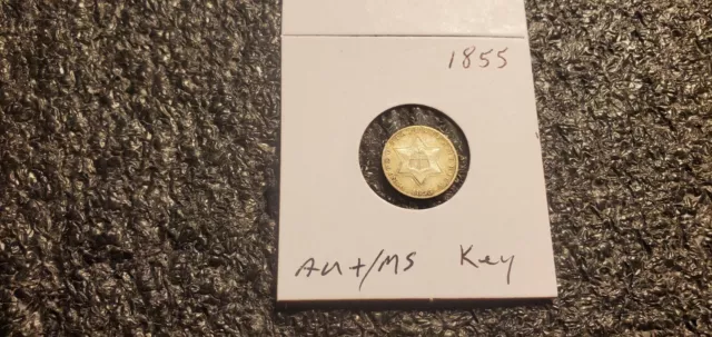1855 3 Cent Silver Piece, Trime !! Key Date,  High Grade !!!