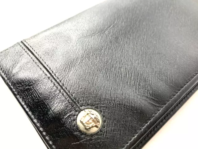 GIANNI VERSACE VINTAGE '90s METAL MEDUSA HEAD LEATHER LONG WALLET BIFOLD BLACK