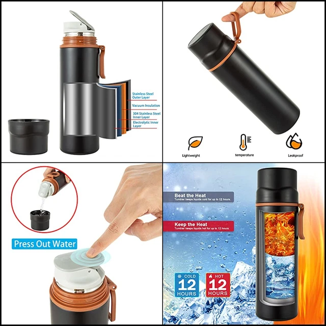 Thermos Keeping Hot Water Coffee & Tea 1 L 34 fl. oz Double Walled Vacuum Bottle