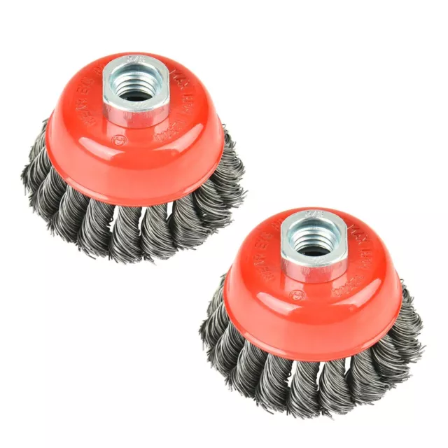 2 pcs 3 Inch Knotted Wire Cup Brush Twisted Wire Brush For Grinders, 5/8" arbor