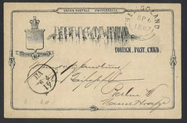 Altdeutschland Helgoland 1887 Ganzsache Postkarte P6 nach Berlin