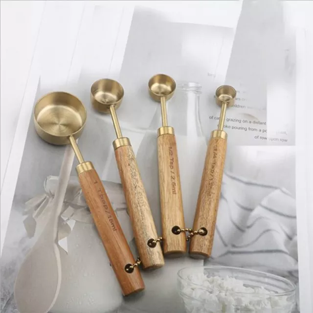 Measuring Spoons Set Wood Handle Stainless Steel Measuring Scoop Baking7529 3
