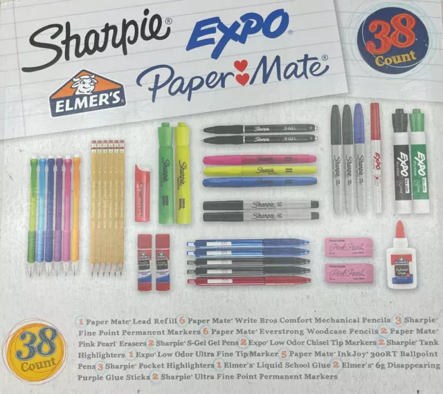 School office supplies set Sharpie Paper Mate Elmers Expo