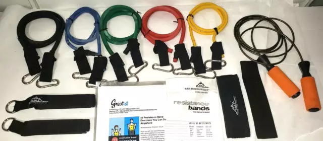 Black Mountain Products Stackable Resistance Band Set &  Jump Rope Plus Extras