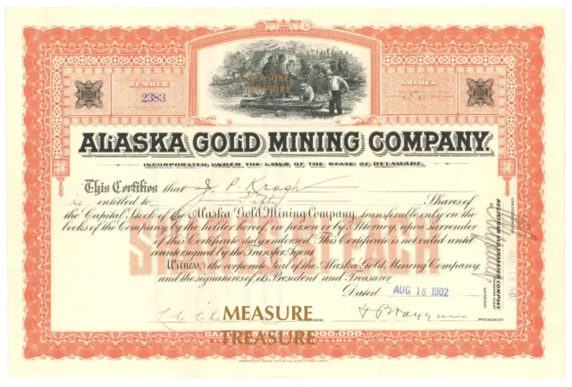 1902 Alaska Gold Mining Company Krogh Stock Certificate, Great Graphics F9