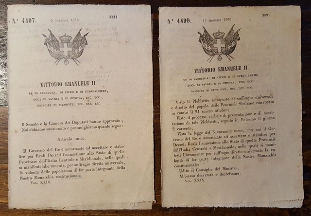 15083-Due R.decreti, Vittorio Emanuele Ii, Suffragio Universale Sicilia E Merid.
