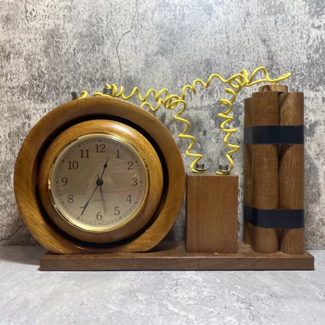 RETRO Ticking Bomb Clock With Dynamite Joke Novelty Wooden Handmade Mantle Goth