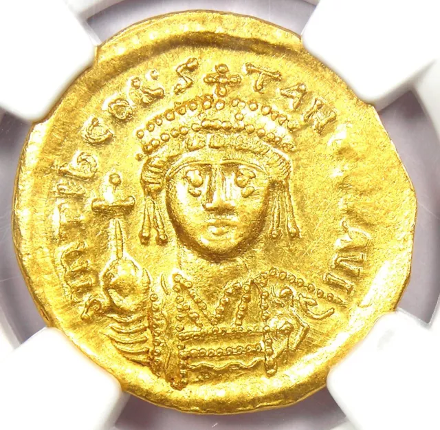 Tiberius II Constantine AV Solidus Gold Coin 578-582 AD - Certified NGC MS (UNC)