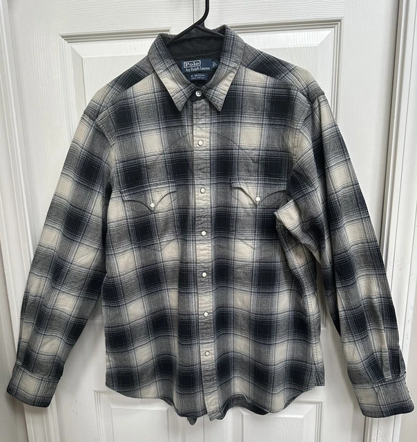 Vintage Polo Ralph Lauren RL Western Label Shadow Plaid Flannel Shirt PRISTINE