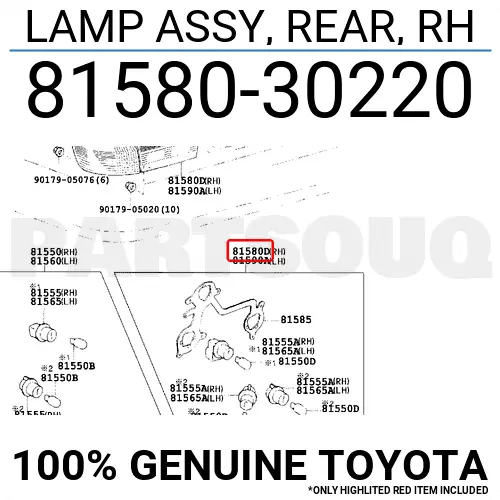 8158030220 Genuine Toyota LAMP ASSY, REAR, RH 81580-30220 OEM