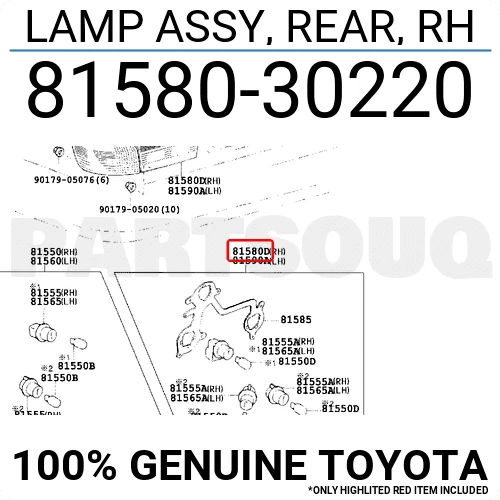 8158030220 Genuine Toyota LAMP ASSY, REAR, RH 81580-30220 OEM